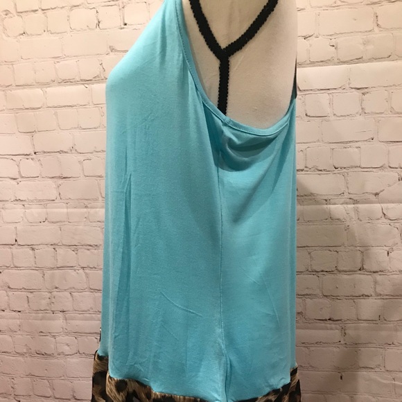 Turquoise Leopard Ruffle Top - Picture 2 of 5